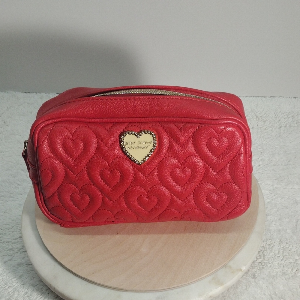 Betsey Johnson New York, N.Y. Red Heart Makeup Bag